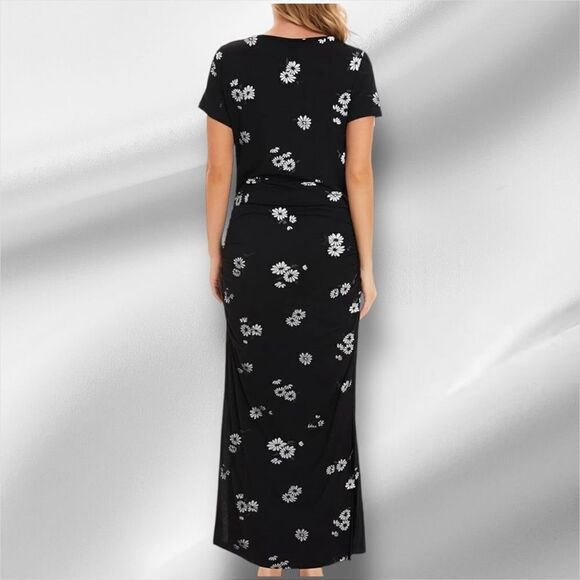 Smallshow Women's Short Sleeve Ruched Split Long Maternity Dress in the Size XXL - Picture 4 of 10